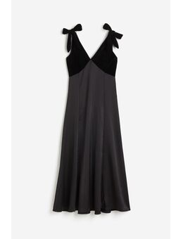 H & M - Satijnen jurk met strikbanden - Zwart