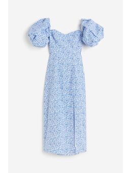 H & M - Off-the-shoulderjurk met pofmouwen - Blauw