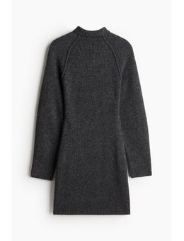 H & M - Ribgebreide jurk met turtleneck - Grijs