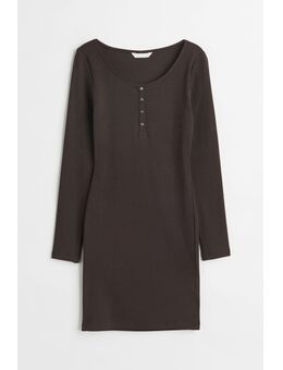 H & M - Tricot jurk met knoopsluiting - Bruin