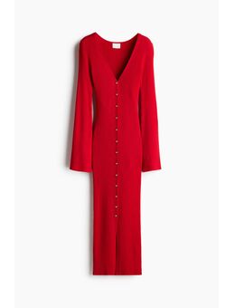 H & M - Rib-knit button-front dress - Rood