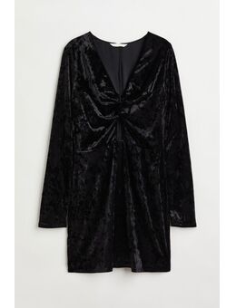H & M - Fluwelen jurk met geknoopt detail - Zwart
