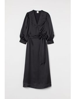 H & M - Satijnen jurk met strikband - Zwart