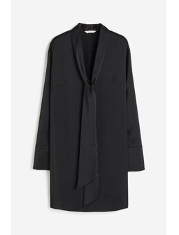 H & M - Satijnen jurk met strikbanden - Zwart