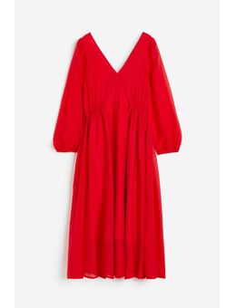 H & M - V-halsjurk met ballonmouwen - Rood