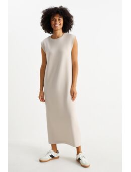 Basic jurk met split, Beige, Maat: M