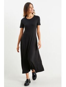 Basic fit & flare-jurk van viscose, Zwart, Maat: XS