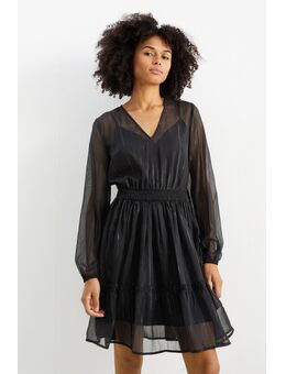 Fit & flare-jurk, met V-hals, Zwart, Maat: 36