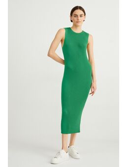 Nauwsluitende gebreide jurk-geribd, Groen, Maat: M