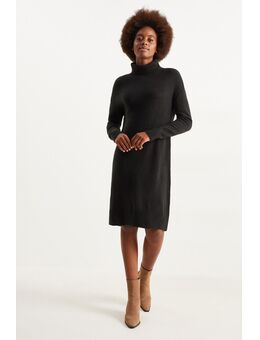 Gebreide basic jurk, Zwart, Maat: L