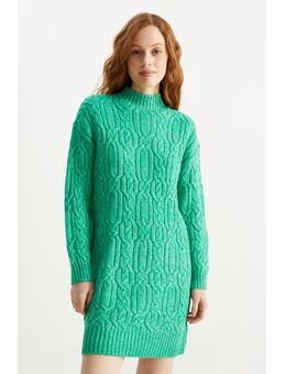 Gebreide jurk-kabelpatroon, Groen, Maat: M