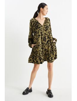 A-lijn-jurk van viscose-gebloemd, Groen, Maat: 50