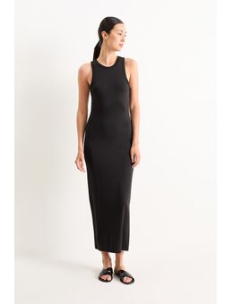 Nauwsluitende jurk met split, Zwart, Maat: S