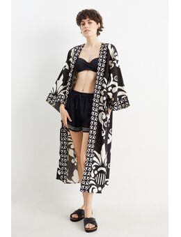 Rangsutra x -kimono-linnenmix-met patroon, Zwart, Maat: S-M