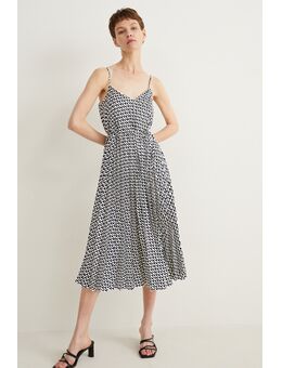 Plissé-jurk-met patroon, Zwart, Maat: 34