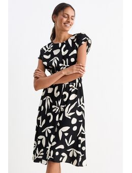 Fit & flare-jurk-met patroon, Zwart, Maat: 42