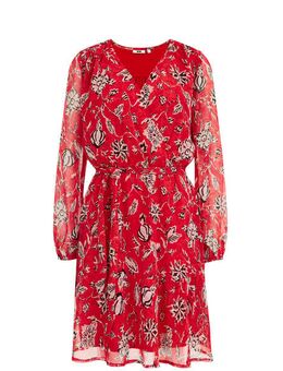 Dames jurk met dessin - Regular fit - Rood - Maat: XS
