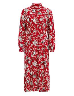 Dames jurk met dessin - Relaxed Fit - Saffraan rood - Viscose - Maat: S