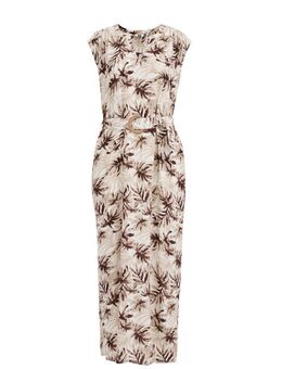 Dames jurk met ceintuur - Regular fit - Beige - Viscose - Maat: L