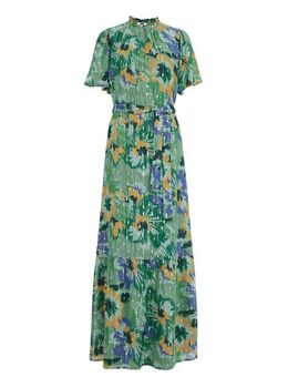 Dames maxi-jurk met dessin - Relaxed Fit - Groen - Viscose - Maat: XS