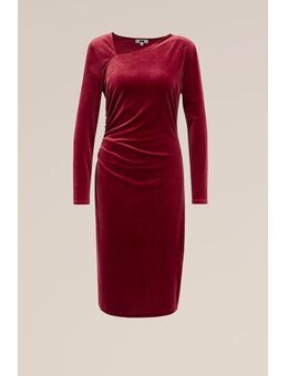 Dames velvet jurk - Donkerrood - Maat: XS