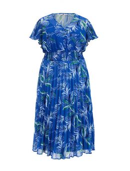 Dames jurk met plissé - Curve - Regular fit - Kobaltblauw - Plus Size Maat: 44