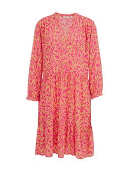 Dames jurk met dessin - Regular fit - Felroze - Viscose - Maat: XS