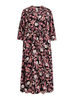 Dames jurk met dessin - Curve - Regular fit - Donkerrood - Viscose - Plus Size Maat: 48