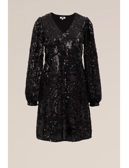 Dames velvet jurk met pailletten - Regular fit - Zwart - Maat: S