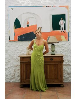 Geweven, flowy maxi-jurk met rugdetail - Green