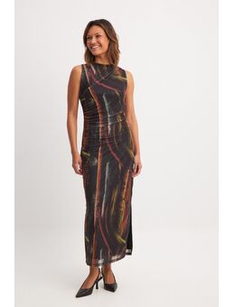 Mesh gedrapeerde midi-jurk - Multicolor