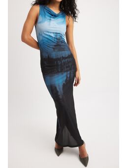 Mouwloze maxi-jurk van mesh - Blue