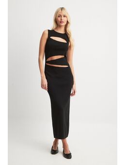 Fijngebreide maxi-jurk met cut-out - Black