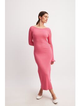 Gebreide maxi-jurk met diepe rug - Pink