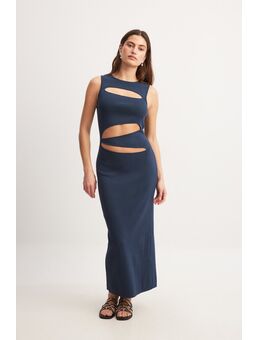 Fijngebreide maxi-jurk met cut-out - Navy