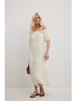 Off-shoulder flowy midi-jurk - Offwhite