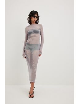 Mesh midi-jurk - Grey,Stripe