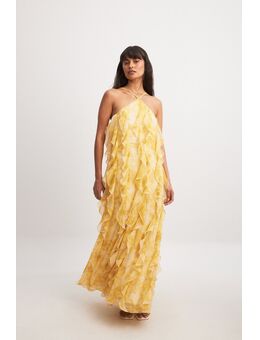 Gestructureerde chiffon maxi-jurk met ruches - Yellow