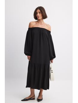 Off-shoulder midi-jurk met lange mouwen - Black