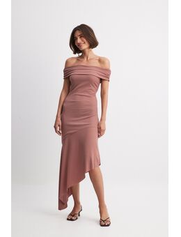 Off Shoulder Flounce Midi Dress - Pink