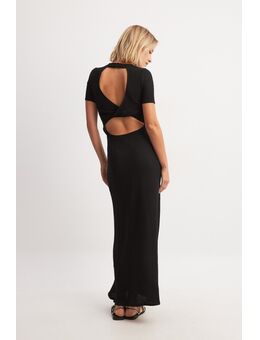 Gestructureerde maxi-jurk met open rug - Black