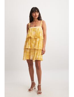Tiered Chiffon Mini Dress - Yellow