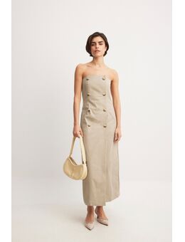 Gabardine strapless maxi-jurk met knopen - Beige