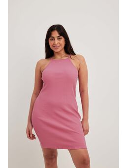Jersey mini-jurk met halternek - Pink