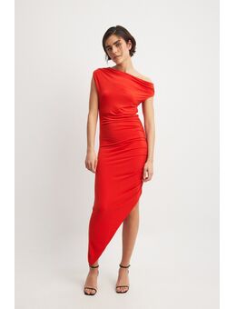 Asymmetric Hem Midi Dress - Red