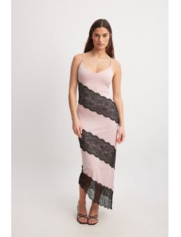 Lace Detail Assymetric Dress - Pink