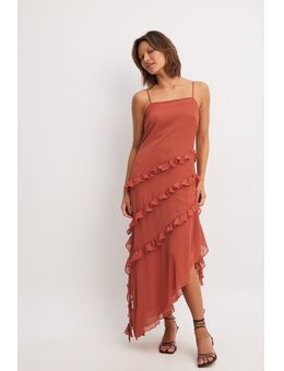 Midi-jurk met ruches van chiffon - Orange