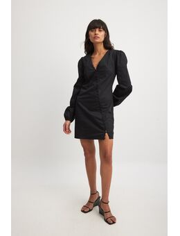 Asymmetrische mini-jurk met lange mouwen en knopen - Black
