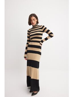 Fijngebreide maxi-jurk met strepen - Beige,Stripe