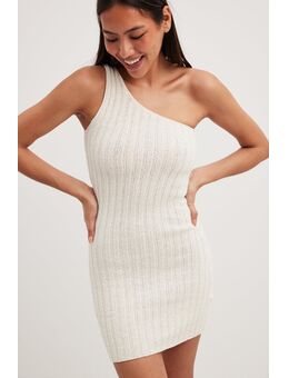 Gebreide mini-jurk met one-shoulder - White